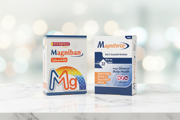 تصویر بستهبندی مکمل منیزیم مگنیفورت روی سطح سفید